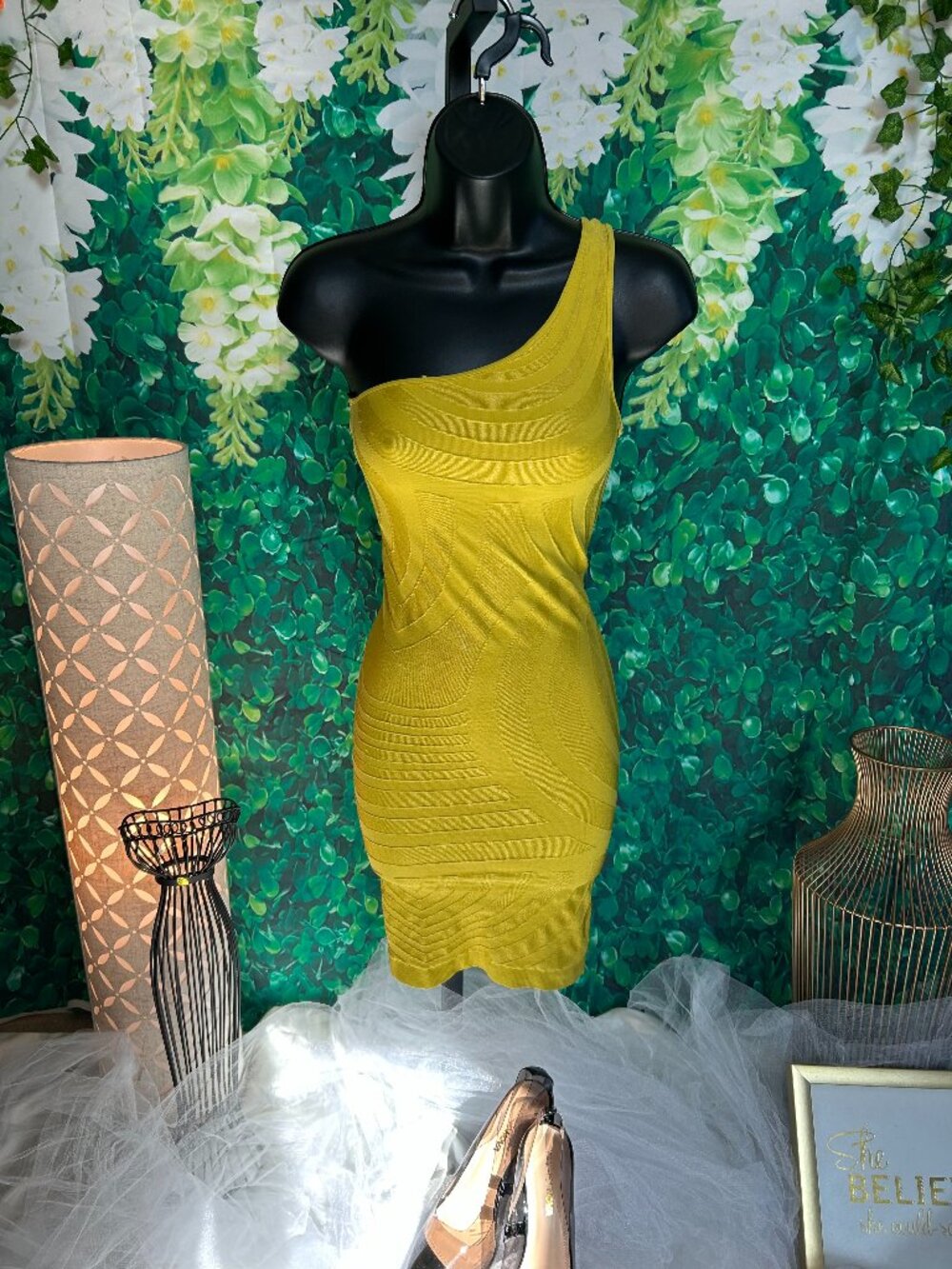 Gently Used -  Bebe Geometric Pattern Bandage One-Shoulder Mini Dress Sz S